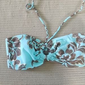 NWOT Blue Bikini Top with Brown Print